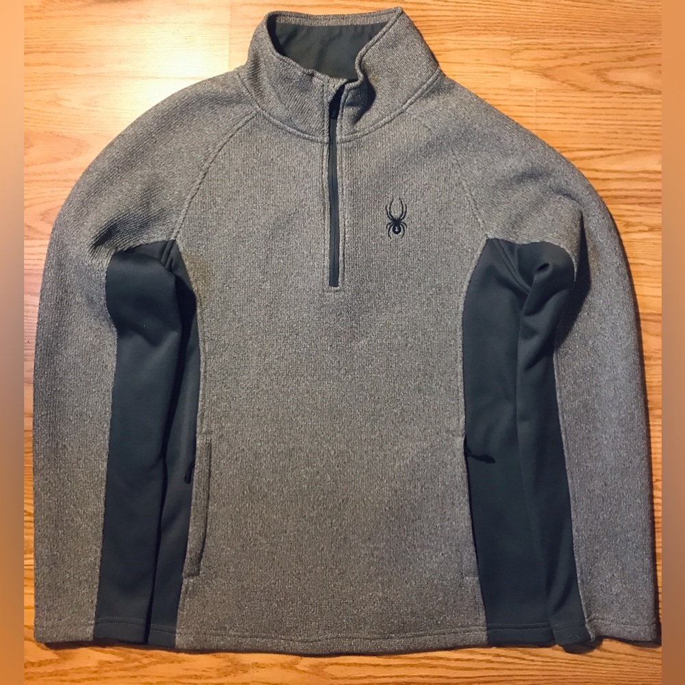 Spyder 1/4 Zip Pullover Coat Mens M Heavy Knit Gray w Charcoal Side Panels